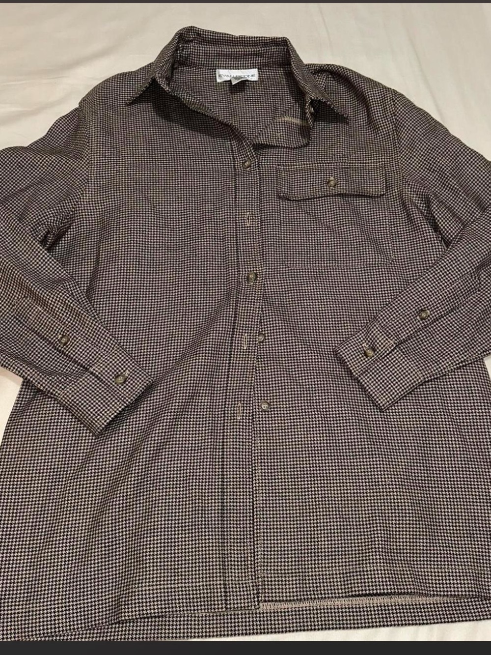 Evan Picone Brown and Black 100% Wool Micro-Check Button-Down Shirt